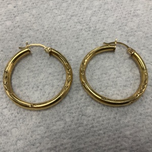14K Yellow Gold Brushed Hoop Earrings 3.5g