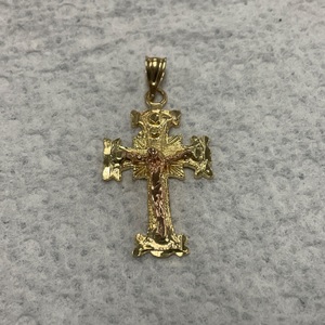 14K Two Tone Gold Cross Pendant 2.9g 