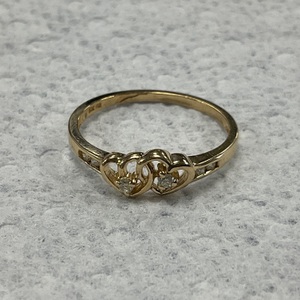 10K Yellow Gold double Heart Diamond Ring 1.5gr Size 7