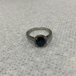 14K White Gold Blue Stone Diamond Halo Ring 3.00gr Size 7