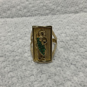 14K YG Green Stone Saint Jude 6.9Gr Ring Size 8.5
