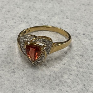 10K Yellow Gold Trillion Orange Stone Ring with Accents Size 7.5 2.7Gr 