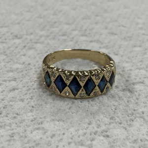 14K Yellow Gold Diamond & Blue Stone Ring 4.3gr Size 6.75