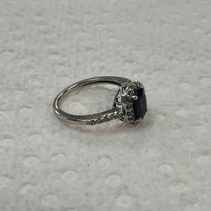 10K White Gold Blue Stone Halo Diamond Ring 2.0Gr size 3.75