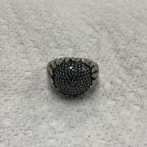 925 Sterling Silver White & Blue Diamond Ring 7