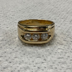 14K Yellow Gold Diamond Three Stone Ring 10.8gr Size 10.5 
