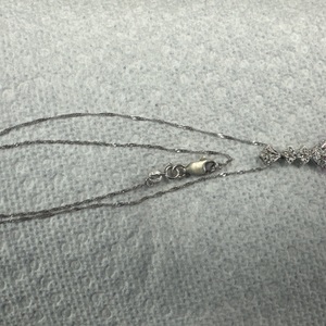 10K WG Pink Stone Diamond Necklace 16" Singapore Chain 4.5Gr