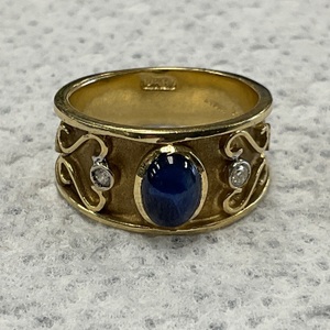14K Yellow Gold Blue & White Stone Ring 4.6gr Size 6.25