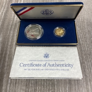 1987 2-COIN CONSTITUTION GOLD& SILVER SET W/ BOX & COA 