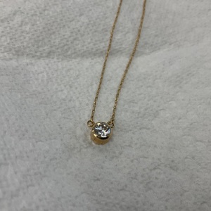 14K Yellow Gold Solitaire Stone Pendant 17.5" Necklace 1.7Gr