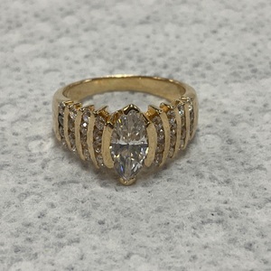 14K Yellow Gold Marquise Stone Fashion Ring 6.4gr Size 6.25