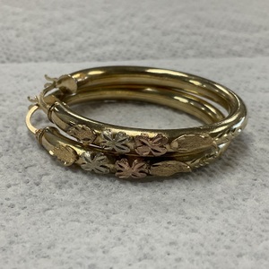 14K Yellow Gold Hoops with Rose & White Gold Accents 9.1gr 