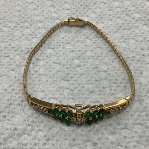 14K Yellow Gold Diamond & Emerald 7" Bracelet 8.0gr