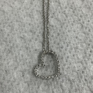 14K White Gold Round Stone Heart Pendant w/ Dainty Chain 17" 2.4gr 