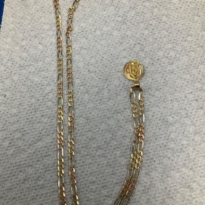 14K Yellow Gold Figaro 20" Chain Necklace w/ Mary Pendant 8.4gr 