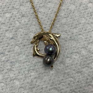 14K Yellow Gold Rope 20" Chain w/ Pearl Dolphin Pendant 8.0gr