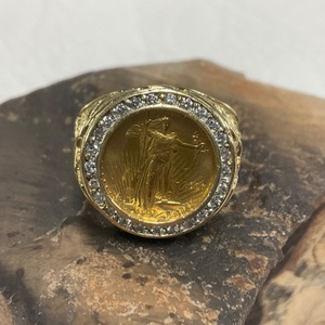 10K Yellow Gold 1/10th Gold Eagle Stone Ring 11.8gr Size 12.25