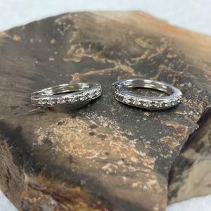 14K White Gold Mini Diamond Hoop Earrings 2.2gr 