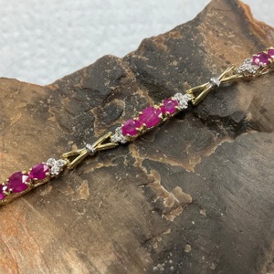 10K Yellow Gold Ruby & Diamond 7" Bracelet 7.1gr 