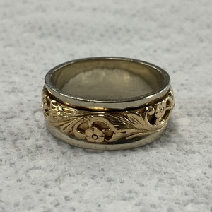 14K Two Tone Gold Floral Band Ring 7.8gr Size 7.75