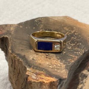 14K Yellow Gold Blue Stone & Diamond Ring 7.0gr Size 12.5 